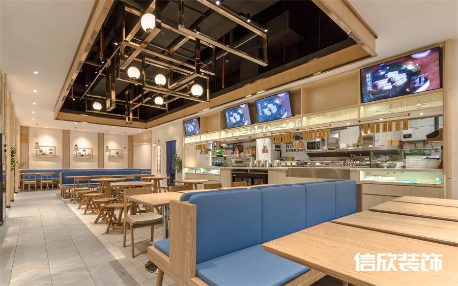 深圳羅湖筍干牛腩飯快餐店格子天花吊頂裝修設(shè)計(jì)