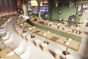 深圳鹽田區(qū)沙頭角快餐店長條弧形沙發(fā)卡座裝修設(shè)計