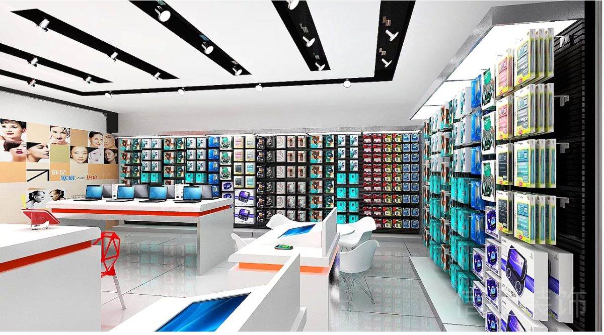 聯(lián)想福田新洲手機(jī)店墻邊貨品展架裝修