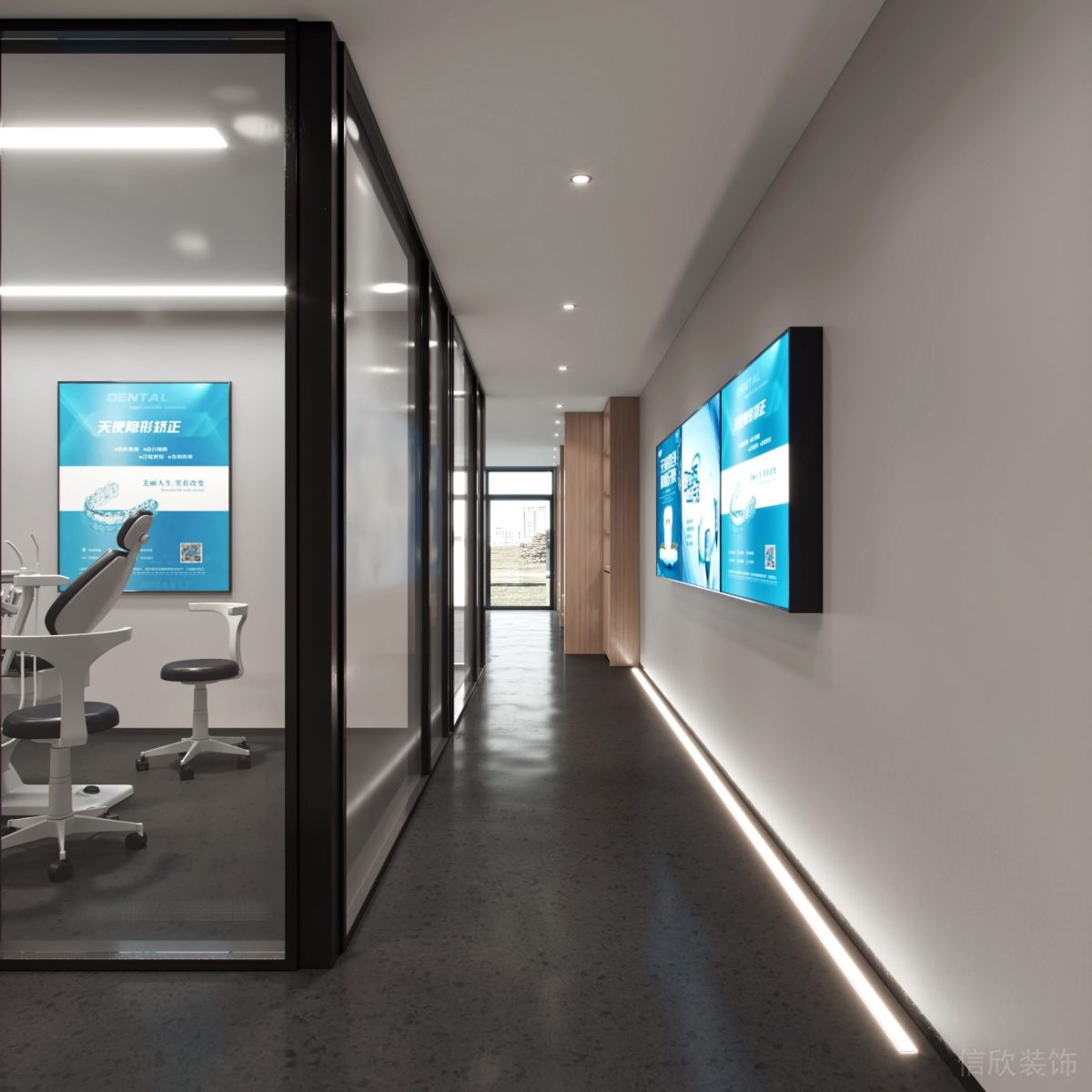 玻璃黑框led內(nèi)嵌設(shè)計(jì)過道