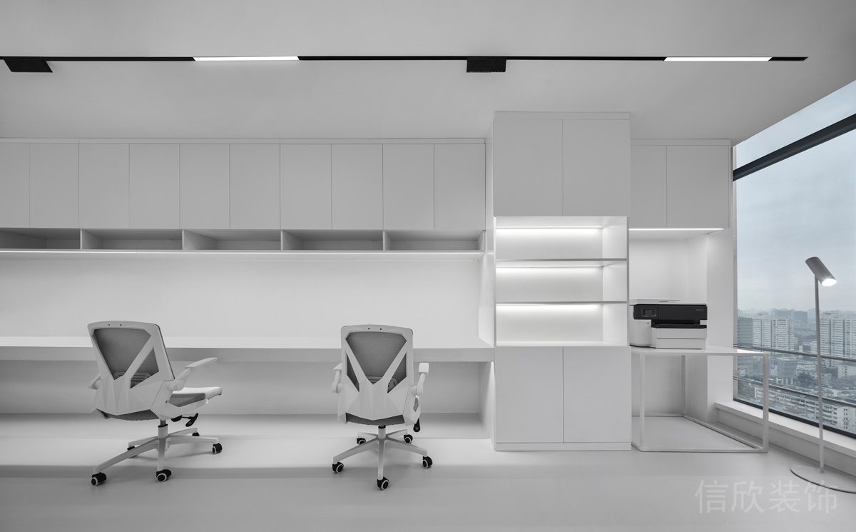 純白科技感風格辦公空間辦公區(qū)裝修設計