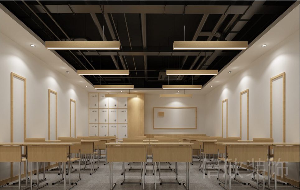 龍華區(qū)民治1970科技小鎮(zhèn)環(huán)保木材工作室培訓(xùn)教室不銹鋼與木材桌椅木質(zhì)框架畫框式墻體設(shè)計(jì)十二格收納柜教室