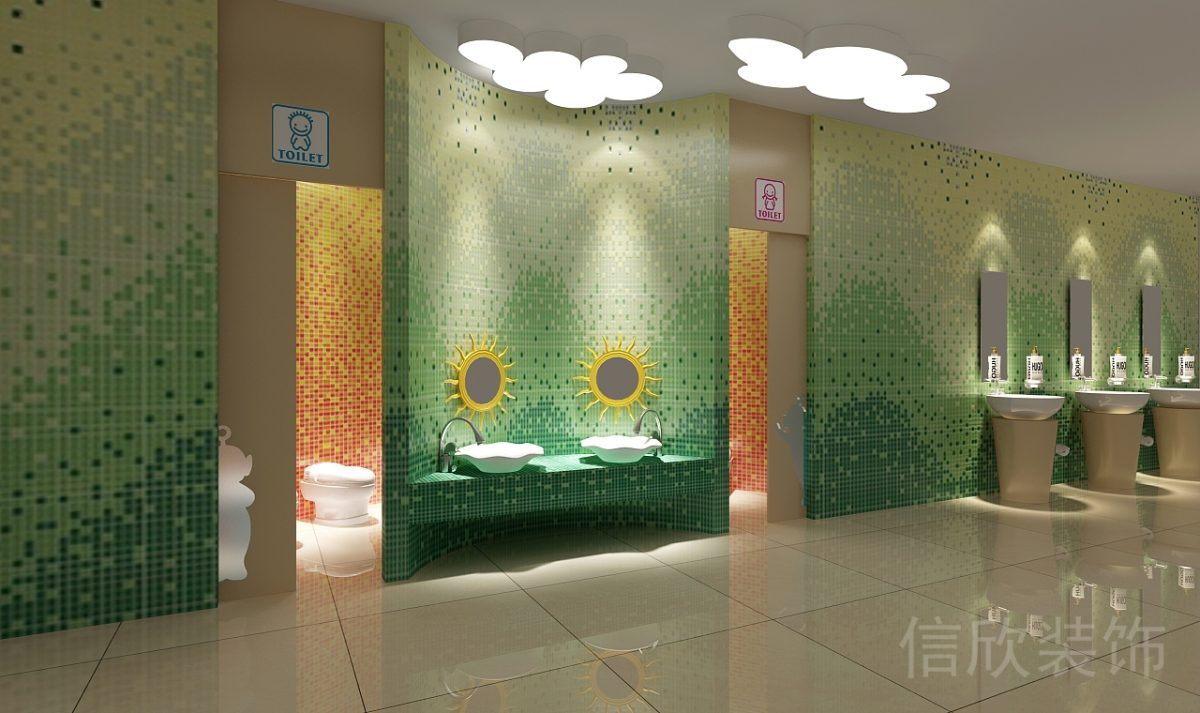 光明三環(huán)工業(yè)大廈天使寶寶兒童教育中心培訓(xùn)機構(gòu)天線寶寶兒童男女洗手間向日葵大理石洗手臺