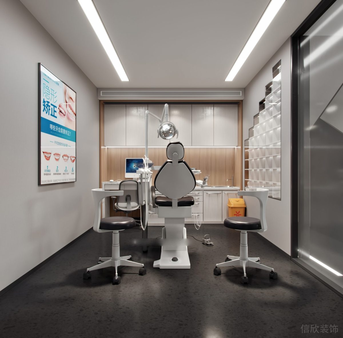階梯式玻璃方磚墻體設(shè)計(jì)醫(yī)療牙科器械裝修設(shè)計(jì)