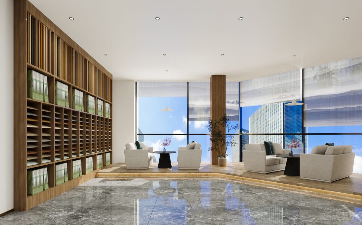 現(xiàn)代原木風辦公室裝修設計 洽談區(qū)