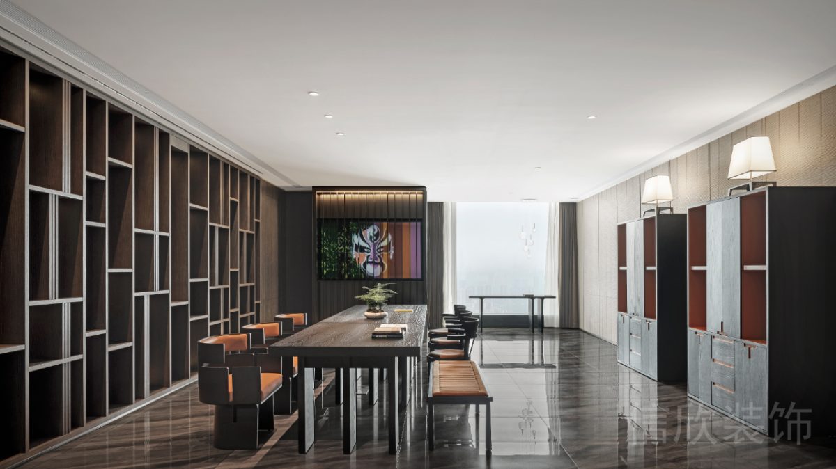 新中式實(shí)木內(nèi)嵌式儲物柜茶水間設(shè)計