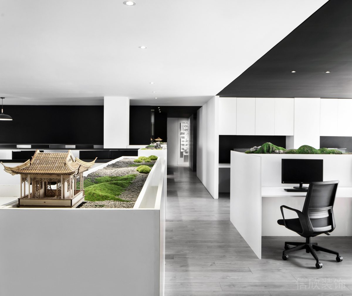 黑白色調簡約風辦公室過道區域設計