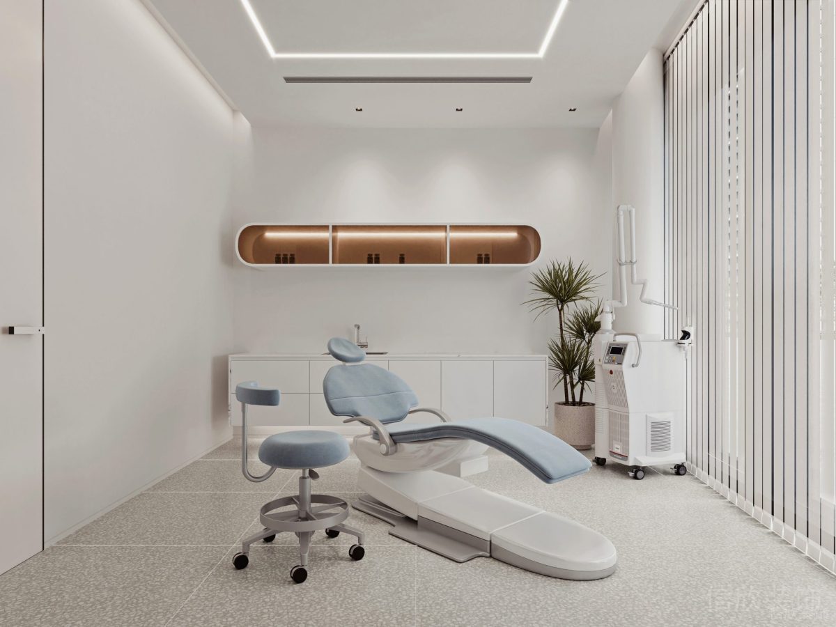 牙科口腔診所裝修設(shè)計(jì)效果圖就診臺(tái)內(nèi)嵌式環(huán)形收納柜設(shè)計(jì)