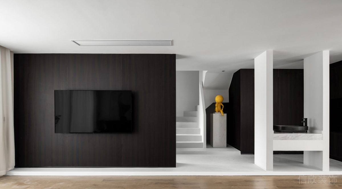 黑白極簡風(fēng)辦公空間會客區(qū)電視墻裝修設(shè)計(jì)