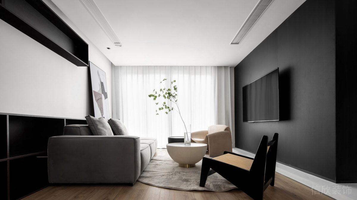 黑白極簡風(fēng)辦公空間會客區(qū)裝修設(shè)計(jì)