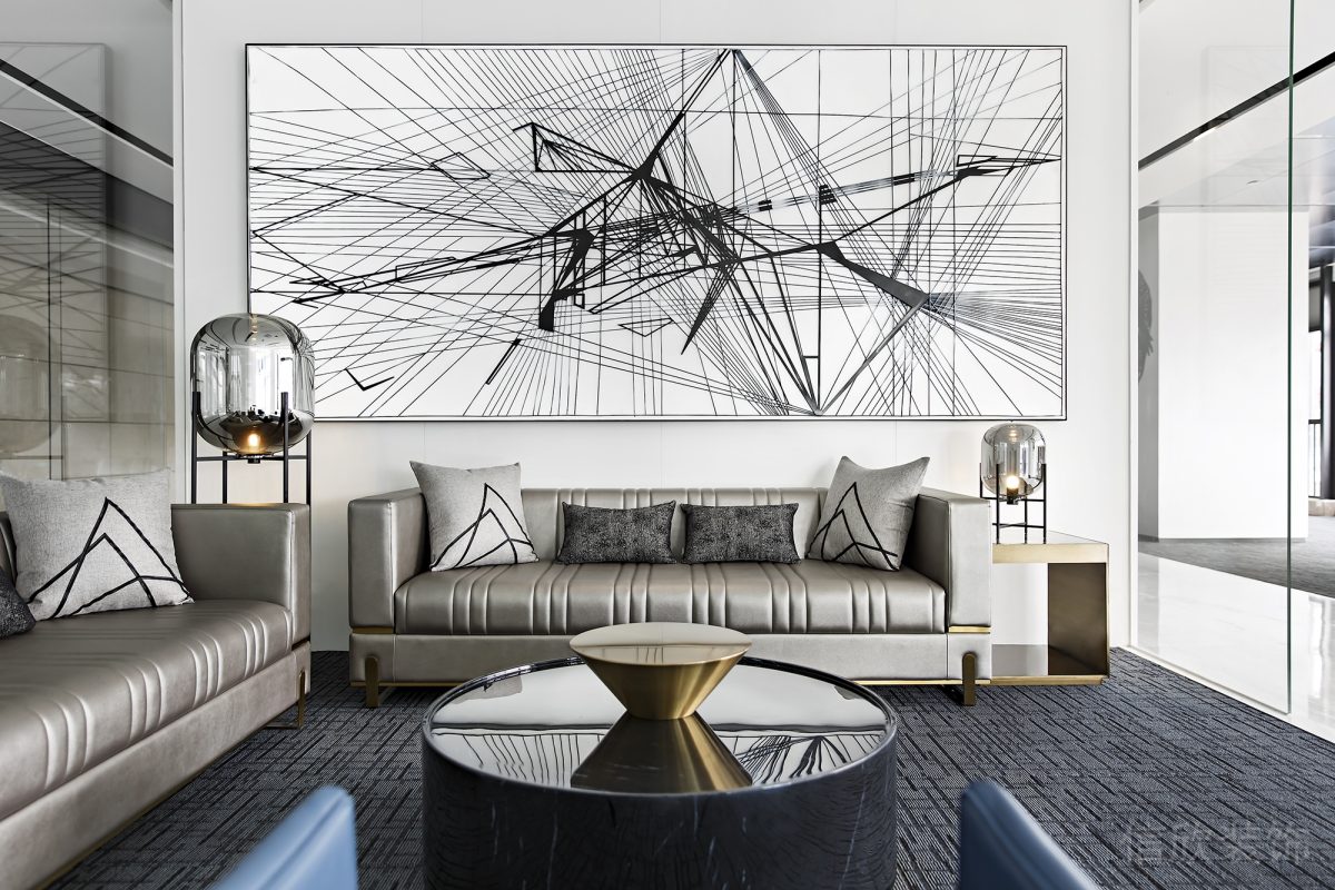 灰色皮革沙發(fā)藝術(shù)創(chuàng)意休息區(qū)辦公室