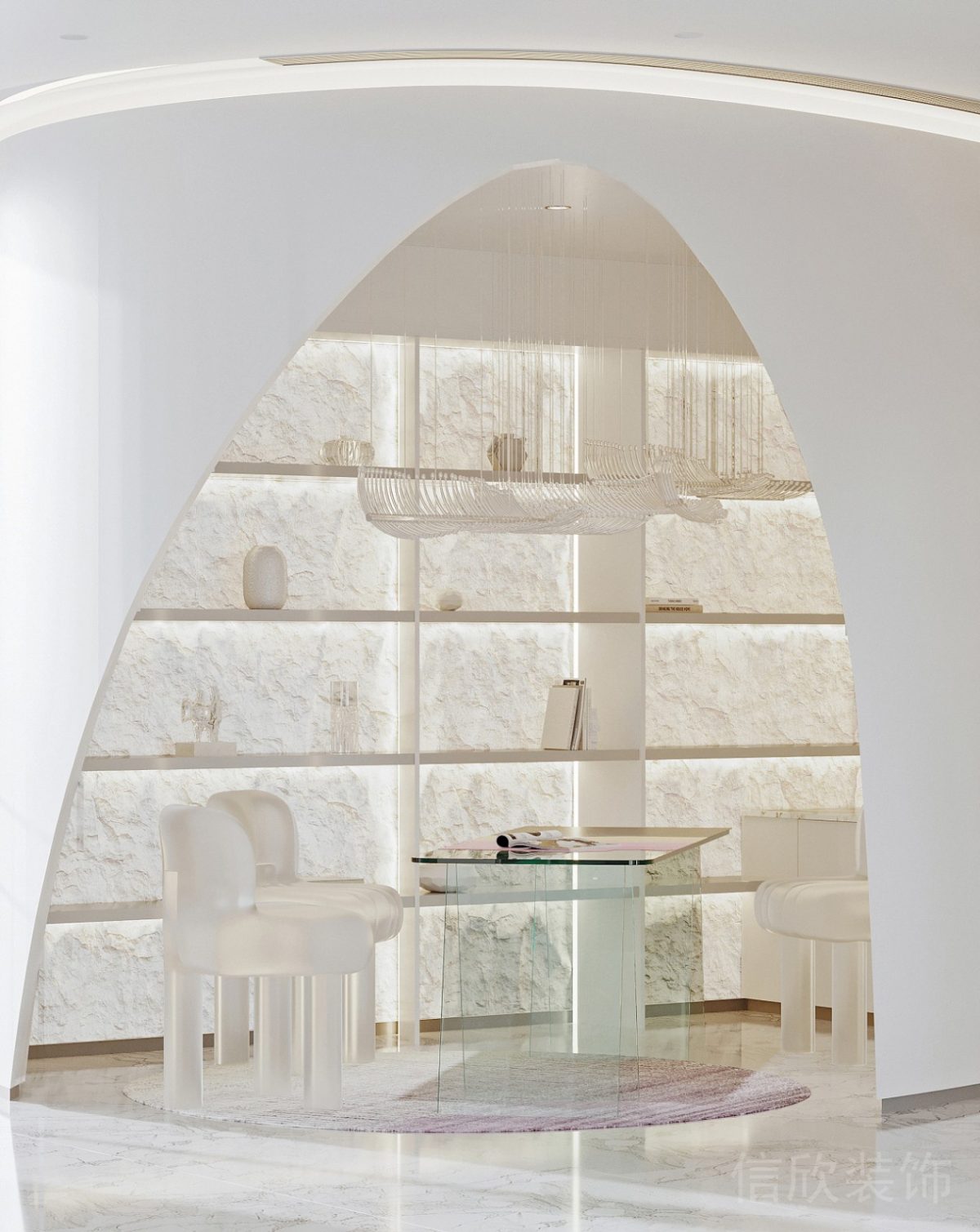 弧形線條設(shè)計(jì)純白奶油色系瑜伽機(jī)構(gòu)裝修設(shè)計(jì)