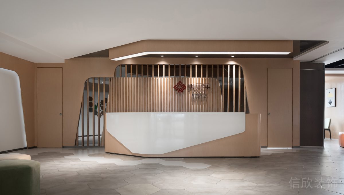 美百年鏤空柵格板楓木前臺大廳上設計圖