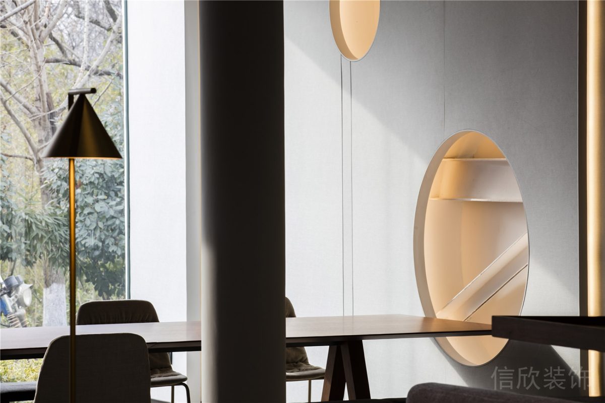 墻體設(shè)計(jì)圓形收納墻柜裝修辦公室效果圖