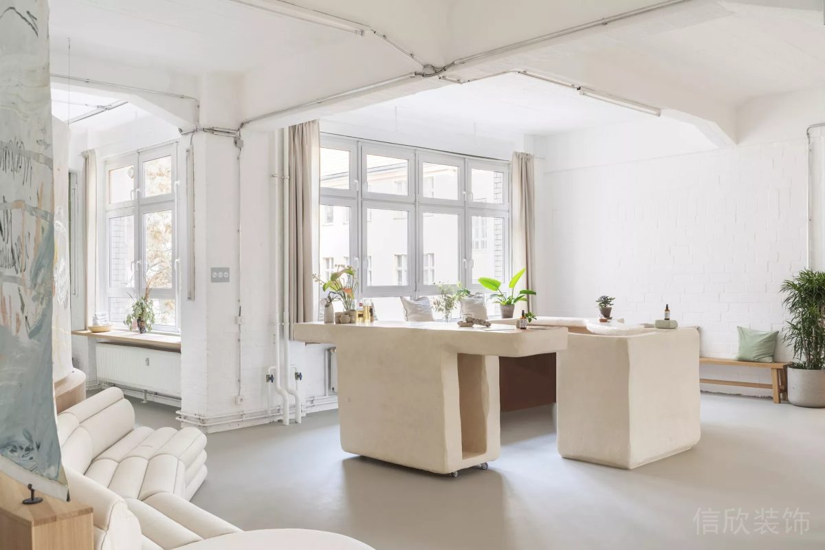 瑜伽機(jī)構(gòu)大廳茶水間休息區(qū)裝修設(shè)計(jì)皮革沙發(fā)簡(jiǎn)約裝修