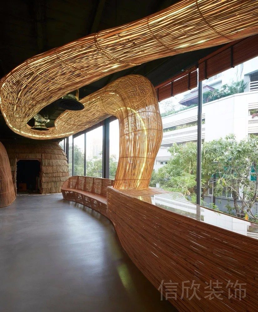 原木風(fēng)竹編中式瑜伽舞蹈機(jī)構(gòu)過(guò)道設(shè)計(jì)效果圖