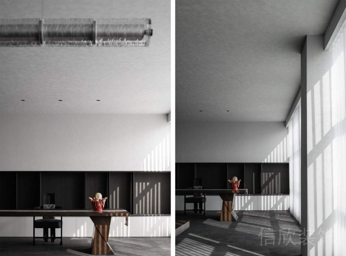 辦公室商務(wù)風(fēng)原木風(fēng)設(shè)計(jì)裸露外飾面墻柱效果地毯工作桌設(shè)計(jì)