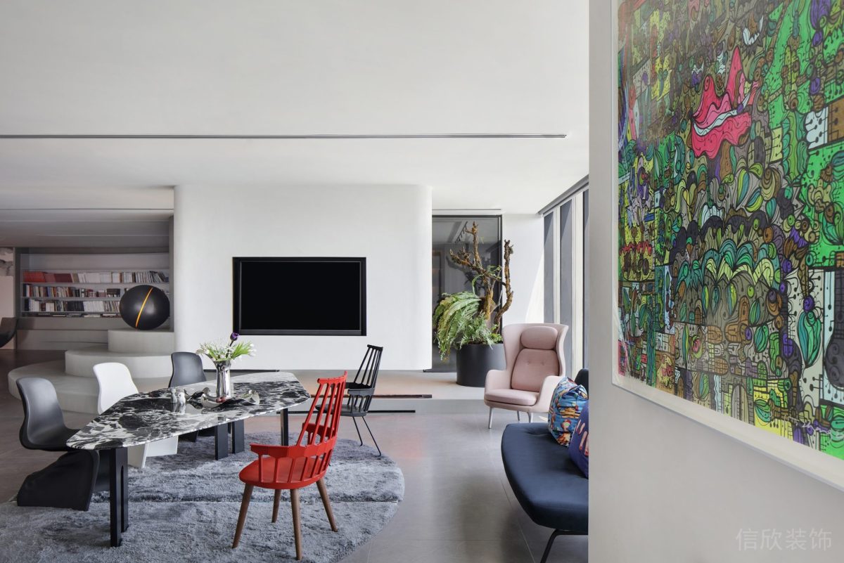 壁掛式藝術(shù)畫(huà)設(shè)計(jì)內(nèi)嵌式電視機(jī)裝修反絨皮地毯辦公室員工休息區(qū)設(shè)計(jì)圖