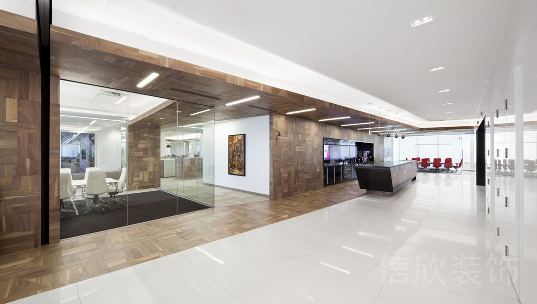 瓷磚白色地板設(shè)計大廳效果圖木制墻體地板一體式設(shè)計圖