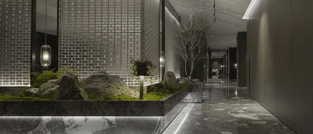 環(huán)形裝修綠化設計瓷磚效果辦公室鏤空隔斷效果圖