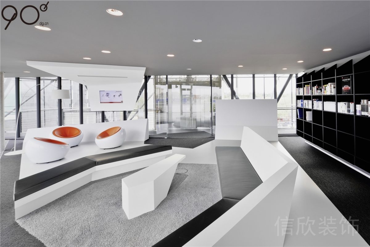幾何線條白色大廳休息區(qū)裝修設(shè)計效果辦公室