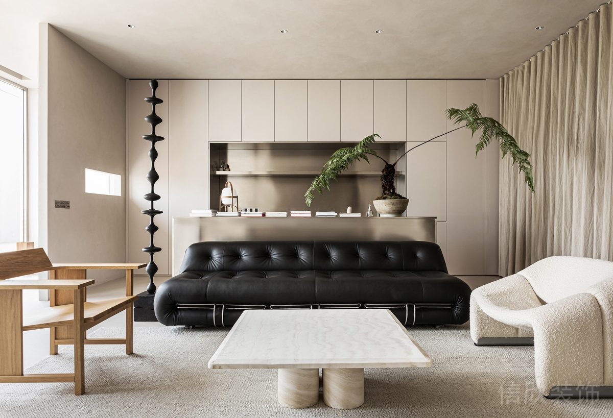 極簡現(xiàn)代簡約風(fēng)黑色皮革沙發(fā)客廳裝修設(shè)計(jì)效果圖