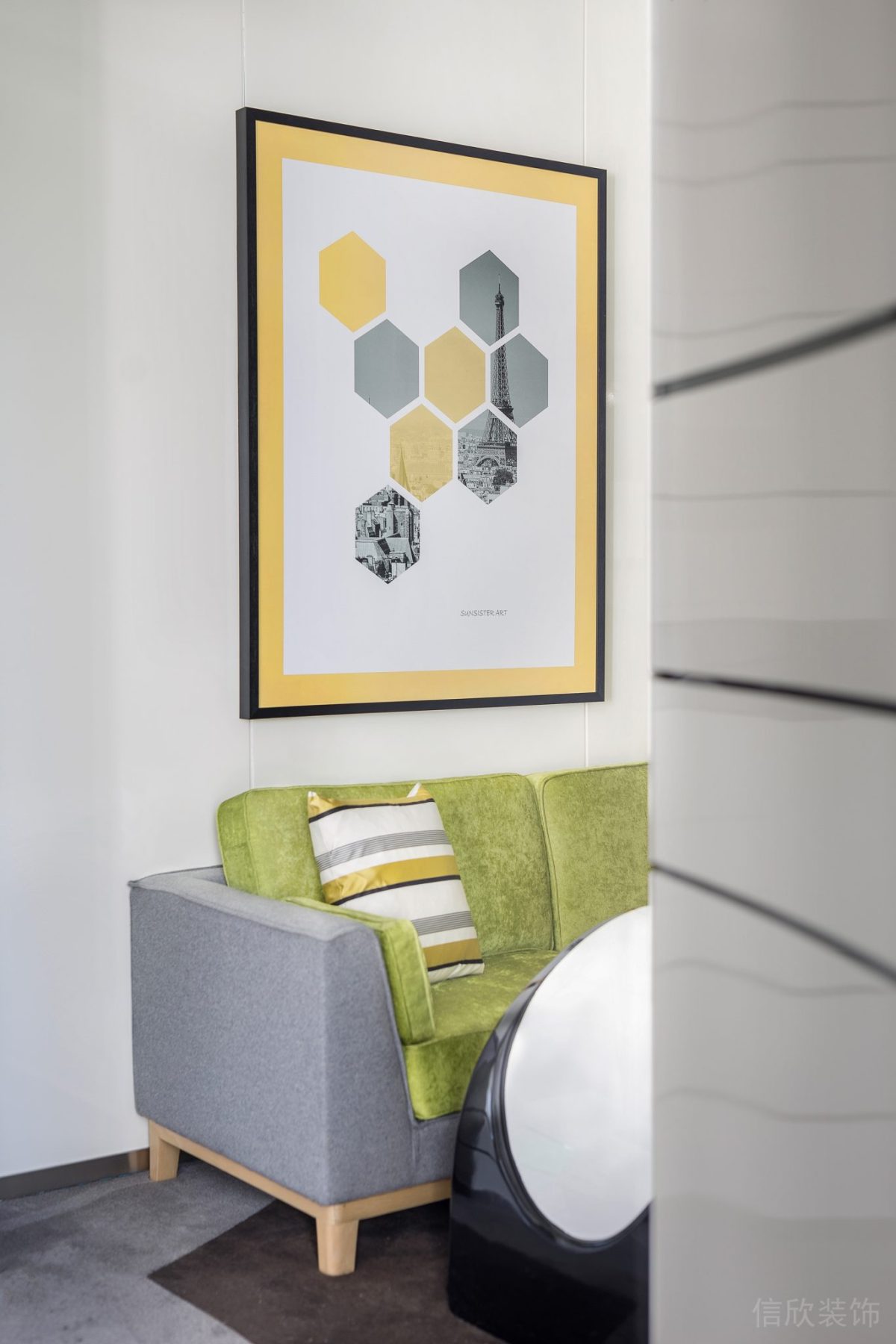 綠色布藝沙發(fā)沙發(fā)辦公室休息區(qū)裝修設(shè)計(jì)