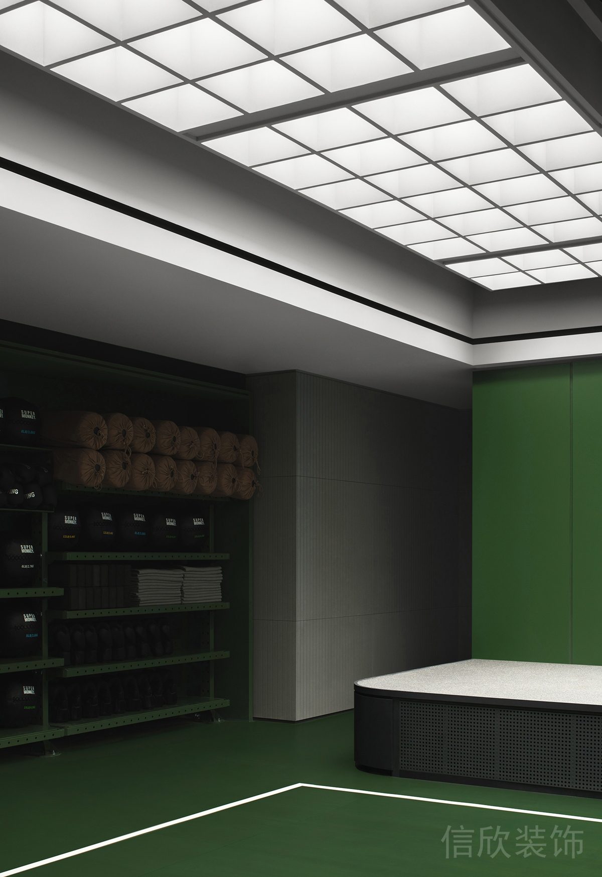 綠色地板裝修效果圖墻體設(shè)計(jì)收納柜健身房裝修