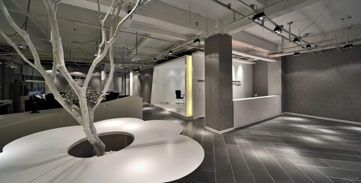 圓形花卉沙發(fā)休息區(qū)白色工業(yè)風(fēng)裝修效果圖射燈設(shè)計