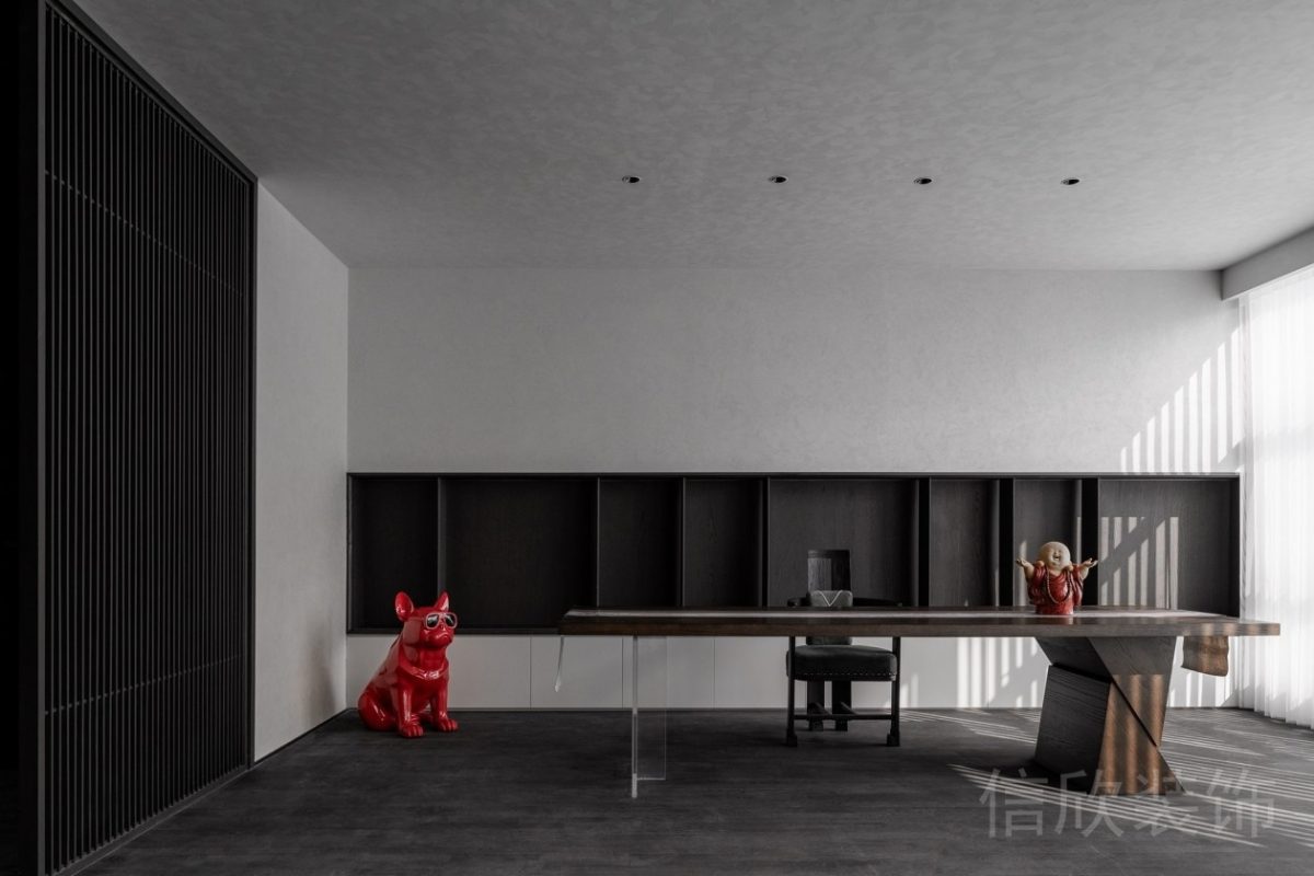 總裁辦公室設計定制墻柜亞克力桌腿設計木飾面效果