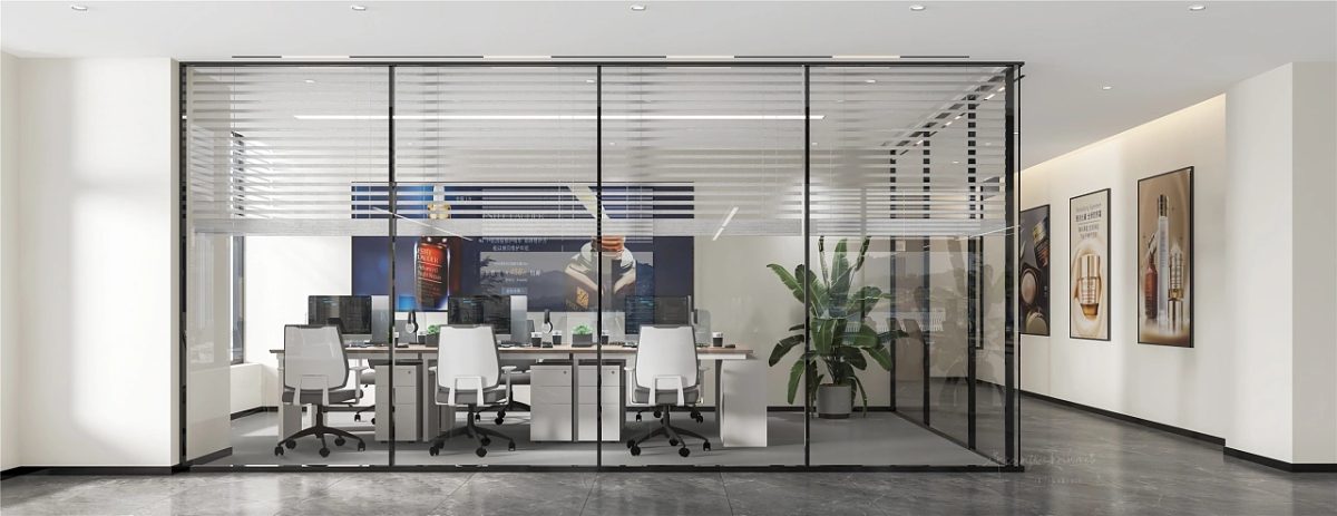 辦公室玻璃隔斷黑色金屬邊框效果圖裝修大理石瓷磚設(shè)計(jì)圖