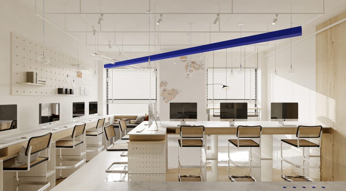 壁掛式原木打孔板設(shè)計(jì)原木紡織座椅裝修辦公室設(shè)計(jì)圖