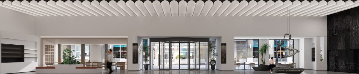 玻璃隔斷辦公室設(shè)計直線過道裝飾圖通體白色鏤空天花裝修