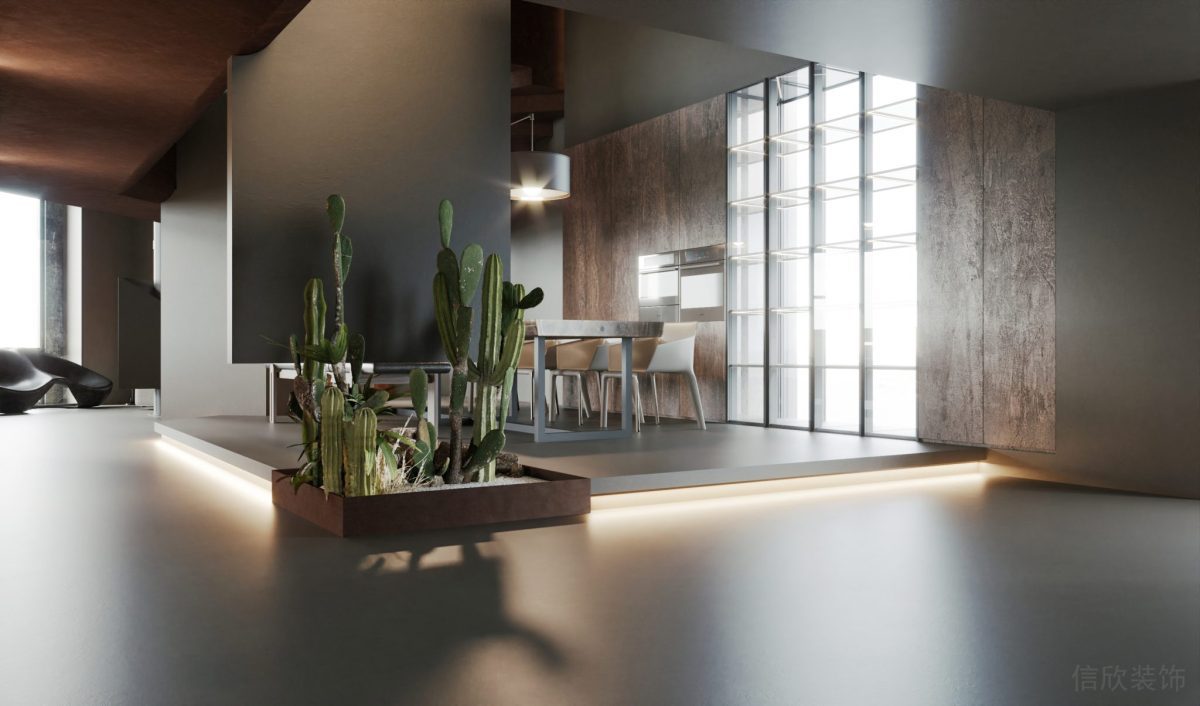 燈飾設(shè)計地臺效果暖色燈飾裝修金屬墻體效果微景觀設(shè)計辦公室