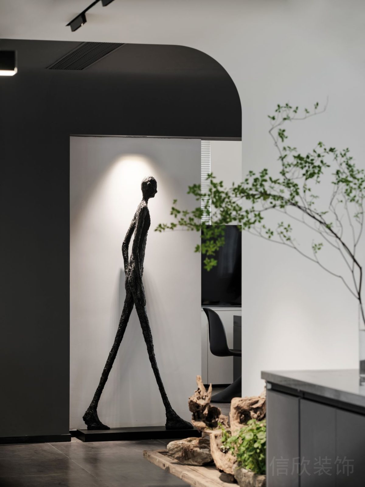 黑白色調(diào)設(shè)計弧線墻體效果燈飾設(shè)計射燈效果圖辦公室