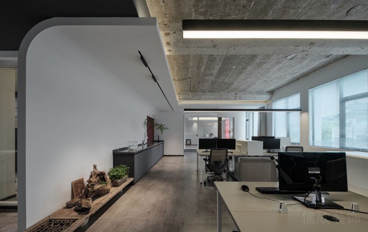 弧線墻體圓角處理設(shè)計中式風(fēng)禪意工位設(shè)計圖