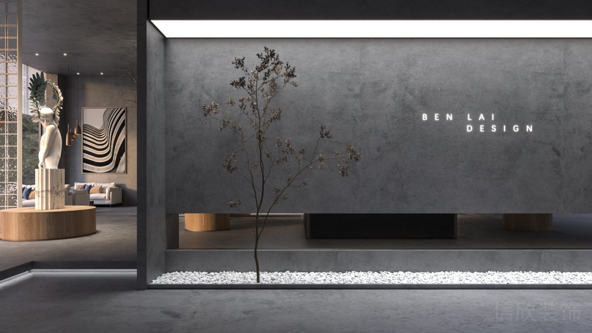 極簡風(fēng)辦公室過道裝修效果工業(yè)風(fēng)墻體灰色設(shè)計地臺效果