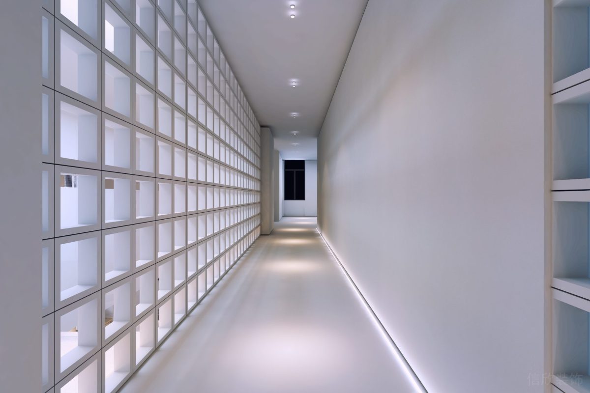 極簡風(fēng)白色幾何直線過道設(shè)計辦公室裝修圖