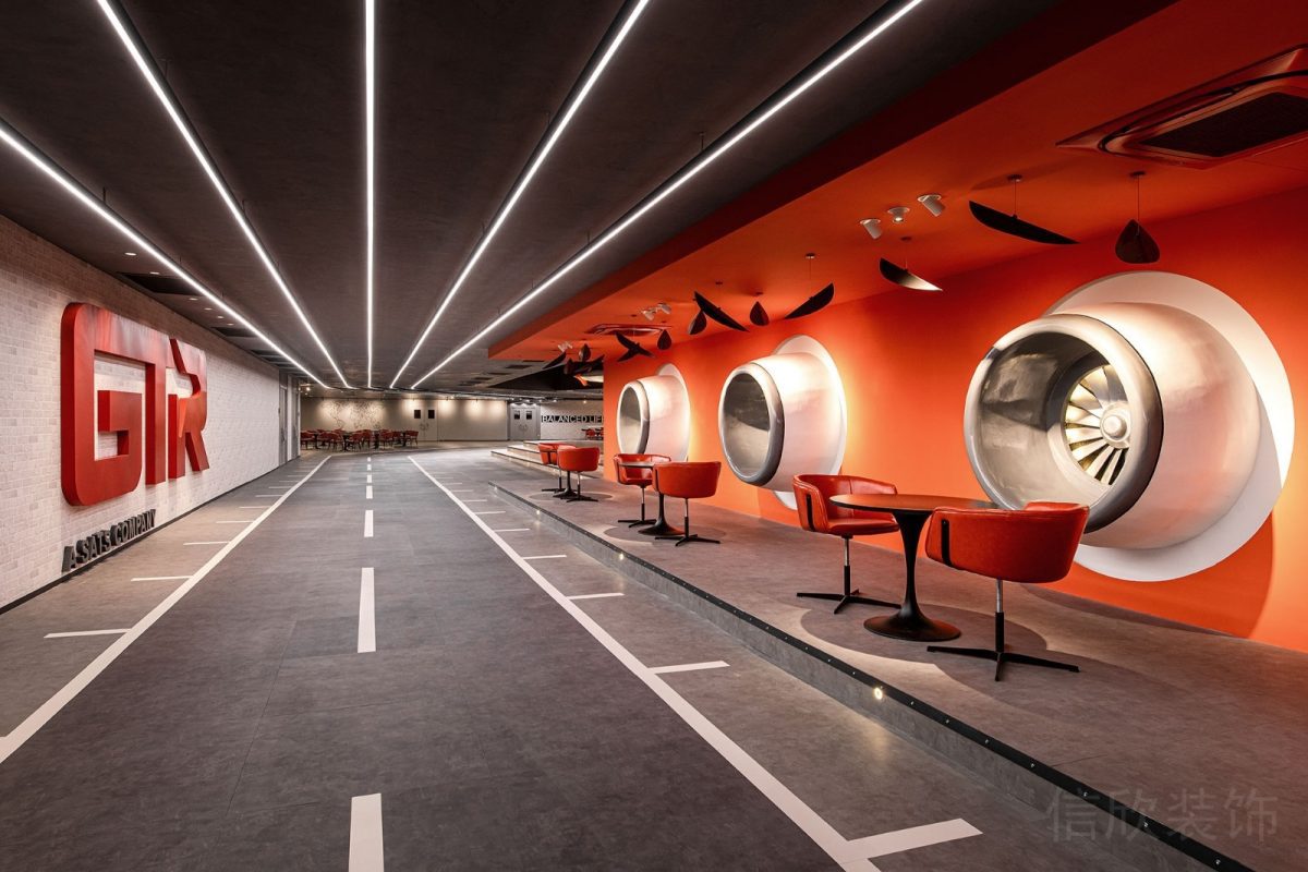 機(jī)器元素金屬未來科技感辦公室過道地臺led燈飾效果