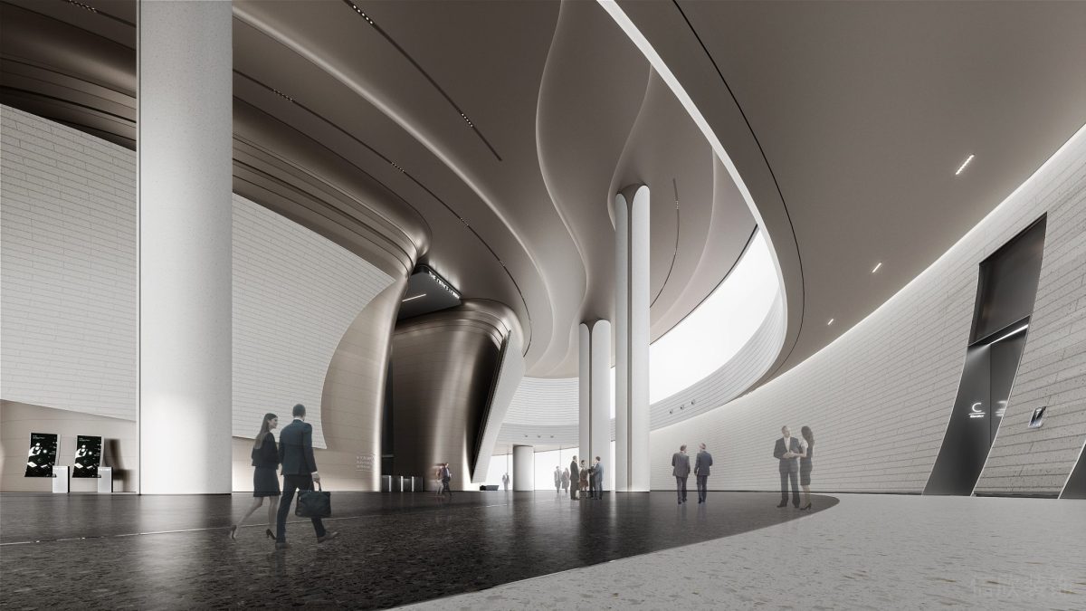 科技未來感辦公室裝修設(shè)計效果裝修弧線水磨石設(shè)計裝修