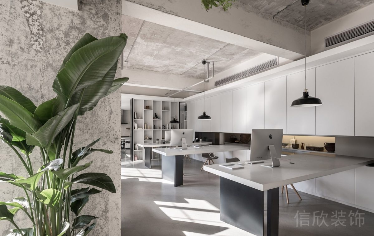 墻體設計效果工業(yè)風裝飾黑白色調效果辦公室裝修圖