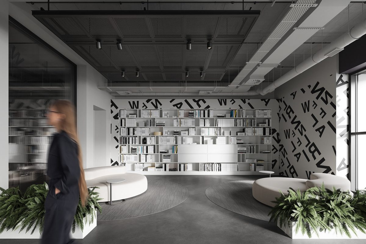 墻體涂鴉區(qū)儲物柜設(shè)計(jì)效果白色辦公室裝修大廳設(shè)計(jì)工作室