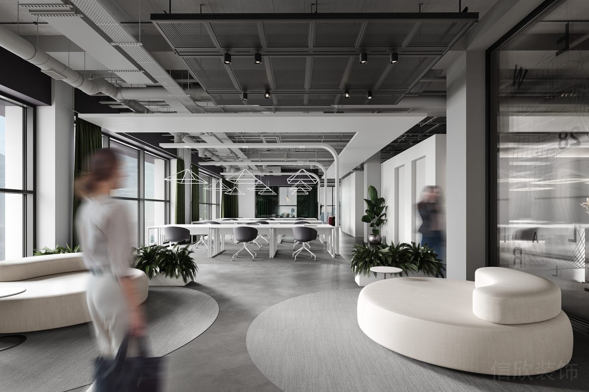 圓形布藝沙發(fā)白色設(shè)計(jì)休息區(qū)現(xiàn)代工業(yè)風(fēng)休息區(qū)辦公室