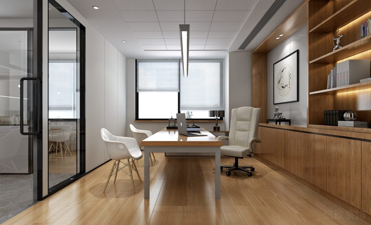 總監(jiān)辦公室裝修效果效果木質(zhì)地板設(shè)計(jì)多功能收納墻柜