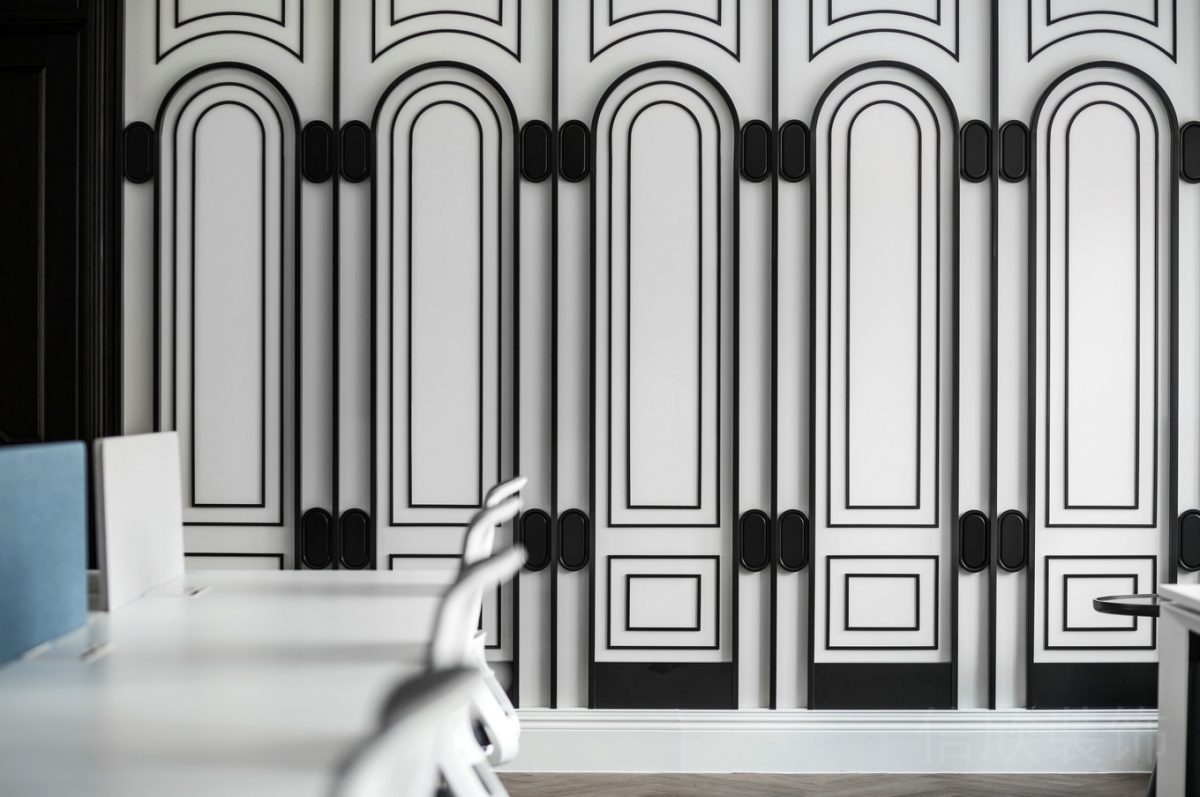 拱形辦公室裝修設計墻體效果黑白色調(diào)效果黑色效果會議室裝修