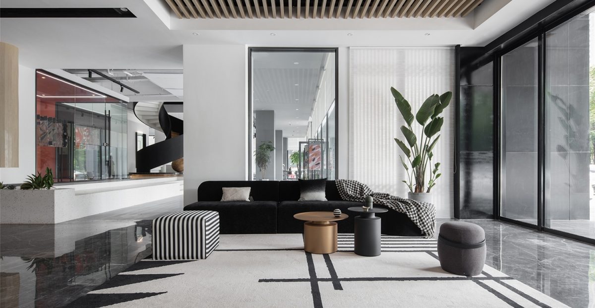 黑色沙發(fā)辦公室裝修設(shè)計客廳設(shè)計北歐風休息區(qū)裝修圖