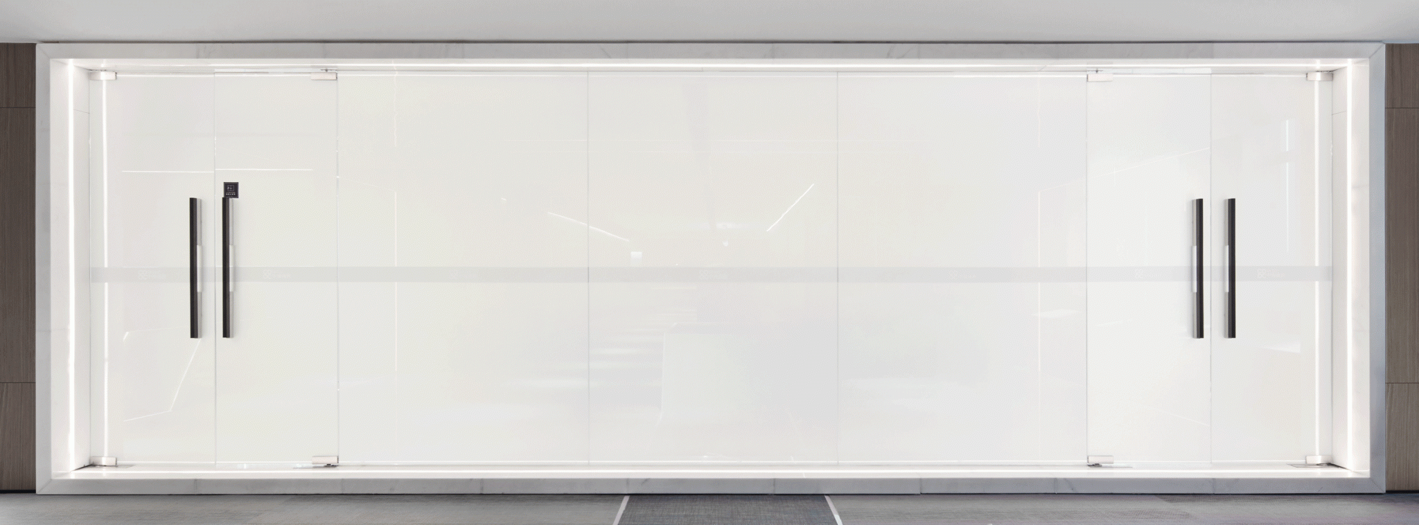 智能現(xiàn)代ai科技未來感會(huì)議室大廳裝修效果圖玻璃靜音隔斷變色效果圖辦公室裝修