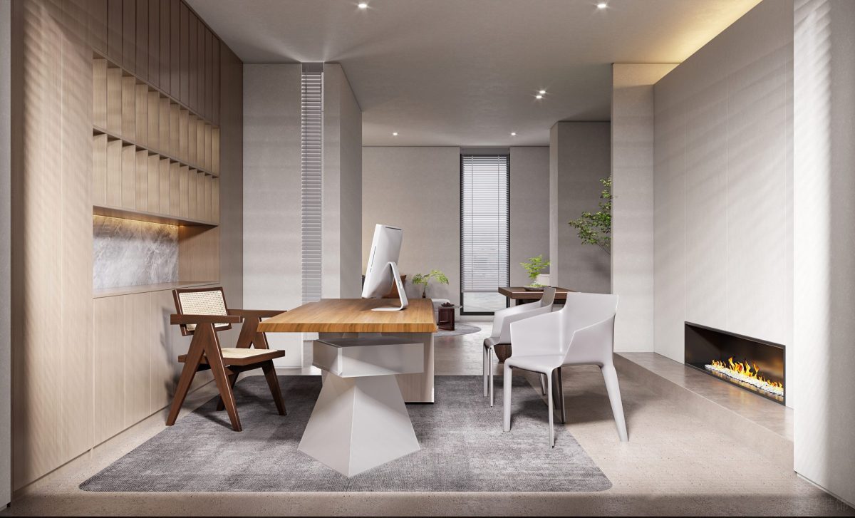 中式風辦公室裝修設(shè)計火焰加濕器老板辦公室裝修風水辦公室木質(zhì)裝修圖