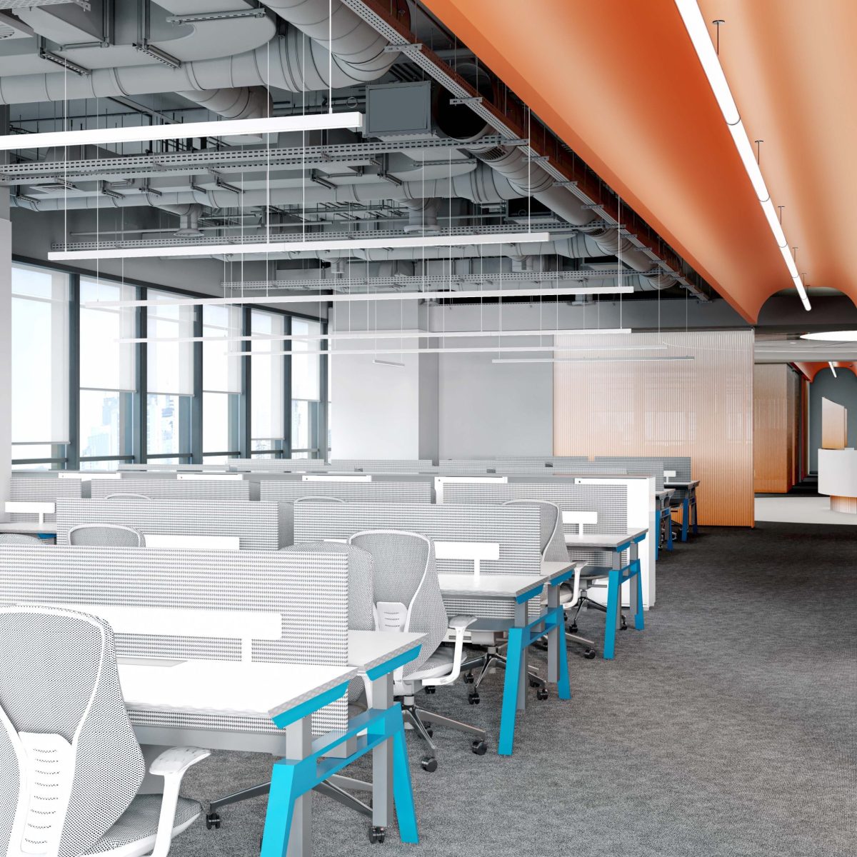 公共辦公區(qū)過(guò)道橙色拱形天花吊頂